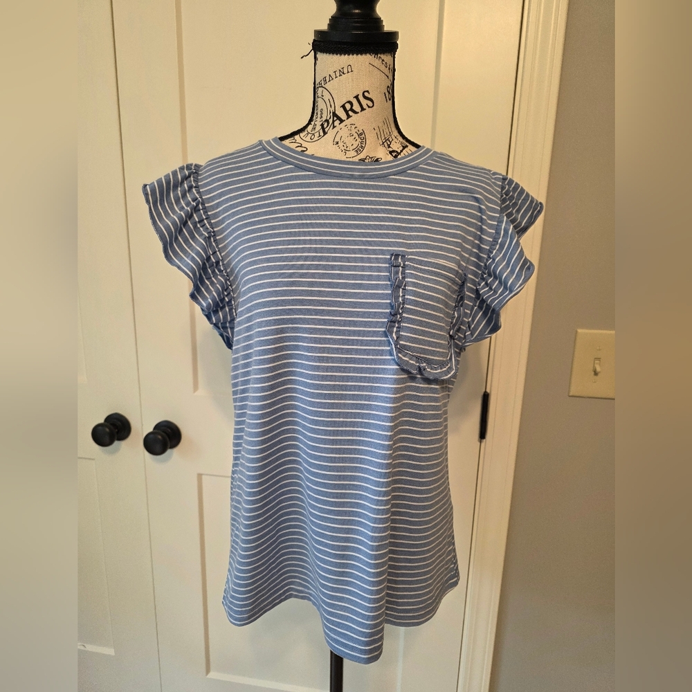 Coastal Stripes Ruffle Sleeve Top-NWT